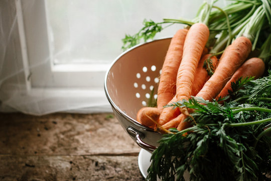 Carrots in a colander