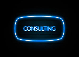 Consulting  - colorful Neon Sign on brickwall
