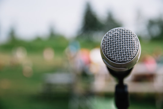 A microphone at an open air concert