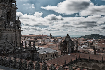 Fototapeta premium Views of the city of Santiago de Compostela from the roofs of its cathedral