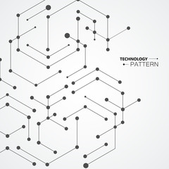 Vector hexagons connection and social network. Concept with lines and dots.