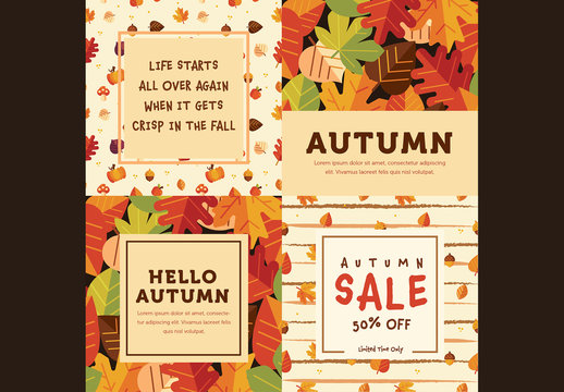 Set of 4 Square Autumn Cards 2
