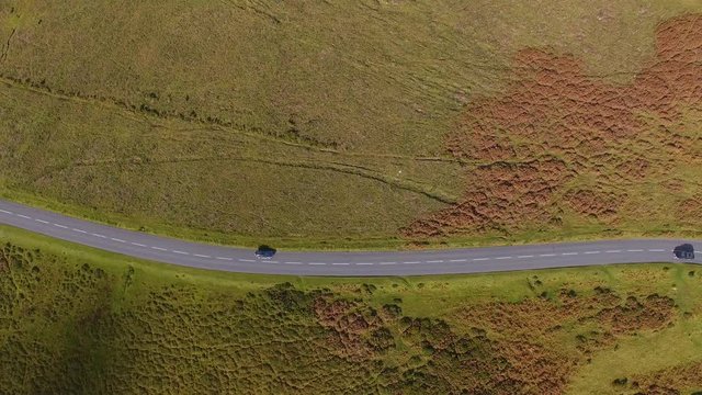 Cars Driving on Scenic Highway through Beautiful Green Landscape, Aerial Drone Footage