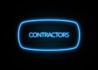 Contractors  - colorful Neon Sign on brickwall