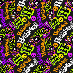 Halloween Party Funky Seamless pattern.