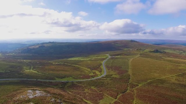 Aerial Drone Footage of Dartmoor National Park, Devon, British Countryside Landscape