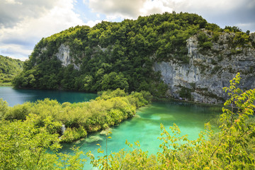 Fototapeta na wymiar Aerial view on Plitvice lakes and waterfalls, Croatia