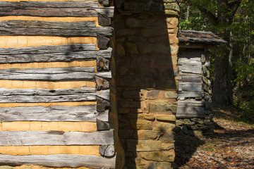 Rustic log cabin wood building structure homestead historic site texture background