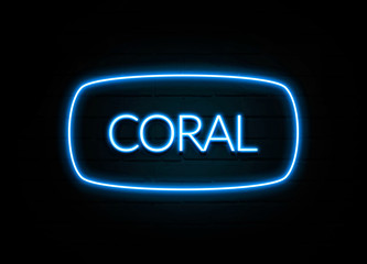 Coral  - colorful Neon Sign on brickwall