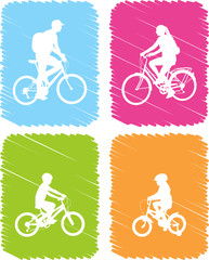 colorful bicyclists icons set -vector