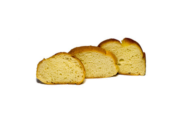 slices of wheat bread isolated on white background. food, object.