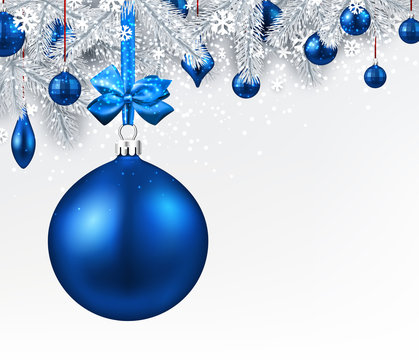 Background With Blue 3d Christmas Ball.