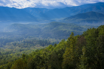 Fototapeta na wymiar Blue Ridge Mountains Smoky Mountain National Park wide horizon landscape background layered hills and valleys