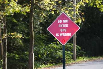 Funny GPS navigation wrong warning sign message wrong way