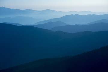 Blue Ridge Mountains Smoky Mountain National Park wide horizon landscape background layered hills and valleys