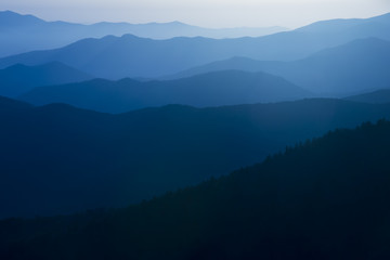 Blue Ridge Mountains Smoky Mountain National Park wide horizon landscape background layered hills and valleys