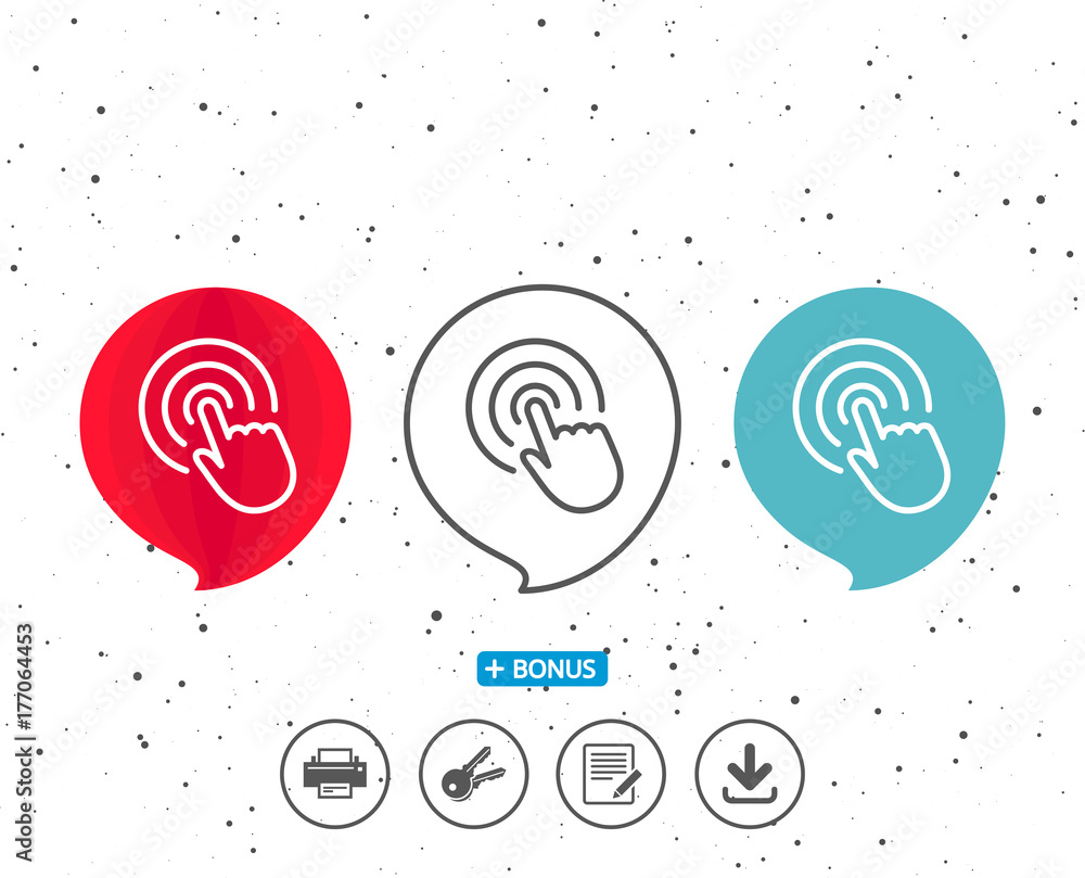 Poster hand click line icon. finger touch sign.