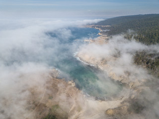 Aerial View of Sonoma Coast in California and Fog