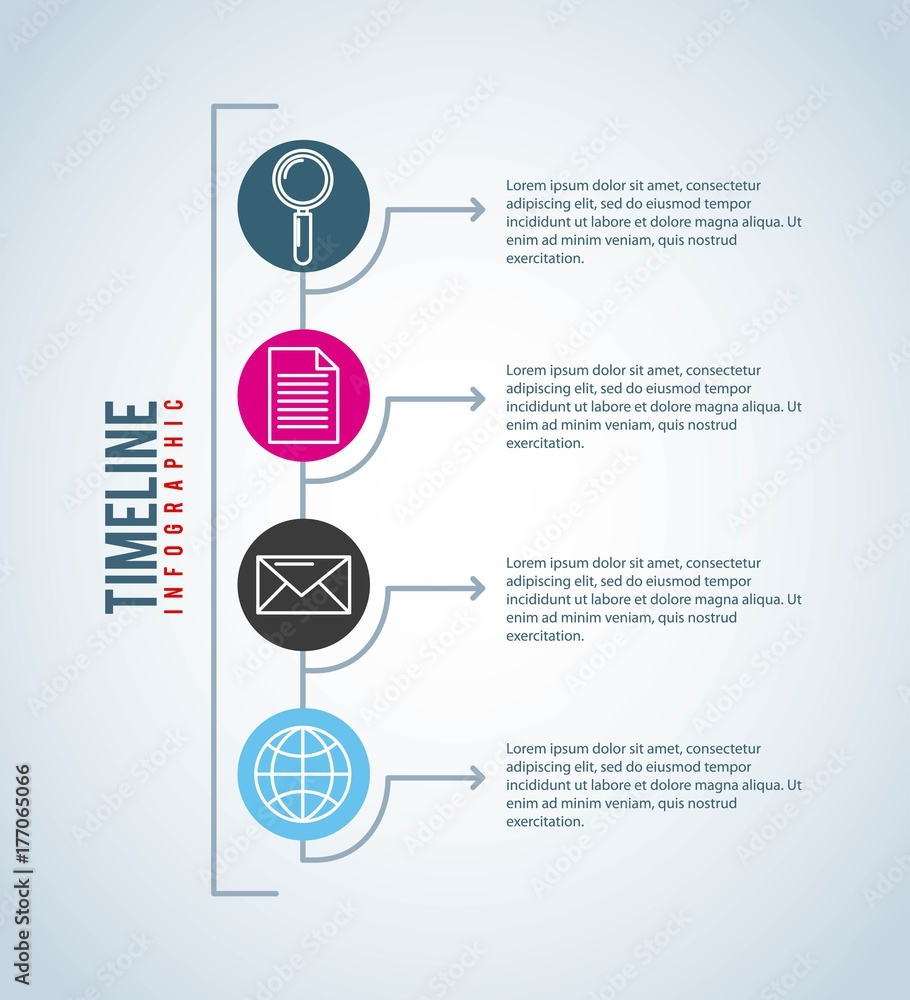 Poster timeline infographic connection communication email document magnifier