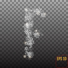 Alphabet from sparkling snowflakes. Transparent Silver snowflakes. The letter 