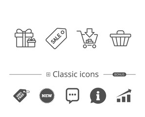 Shopping cart, Gift box and Sale Coupon icons.