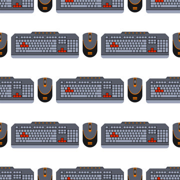 Users keyboard seamless pattern computer technology internet work typing tool vector illustration