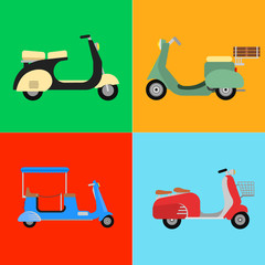 Retro vector scooter  motorcycle travel design motorbike delivery vehicle illustration.