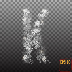 Fototapeta na wymiar Alphabet from sparkling snowflakes. Transparent Silver snowflakes. The letter 