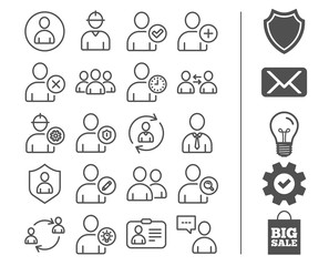 Users line icons. Profile, Group and Support.