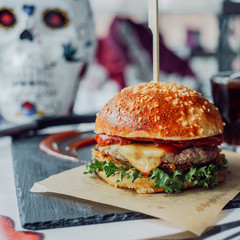 fresh tasty burger with red