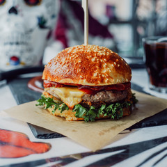 fresh tasty burger with red