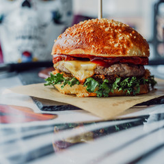 fresh tasty burger with red