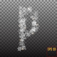 Alphabet from sparkling snowflakes. Transparent Silver snowflakes. The letter 