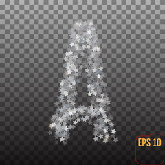 Alphabet of sparkling confetti. Silver stars of confetti. The letter 