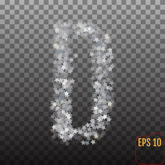 Alphabet of sparkling confetti. Silver stars of confetti. The letter 