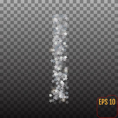 Alphabet of sparkling confetti. Silver stars of confetti. The letter 