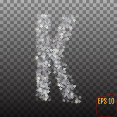 Alphabet of sparkling confetti. Silver stars of confetti. The letter 