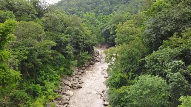 An aerial view from a drone of a river at Oob Luang nation park in Chiangmai, Thailand
