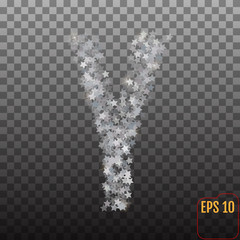 Alphabet of sparkling confetti. Silver stars of confetti. The letter 