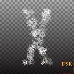 Alphabet from sparkling snowflakes. Transparent Silver snowflakes. The letter 