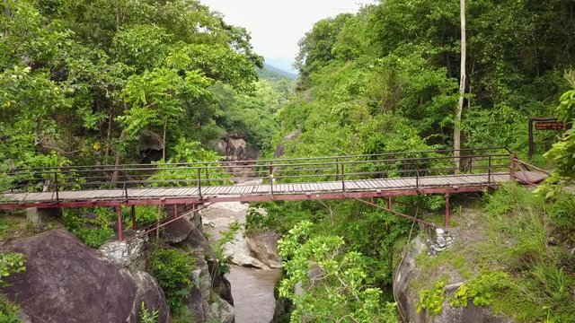 An aerial view from a drone of a river at Oob Luang nation park in Chiangmai, Thailand
