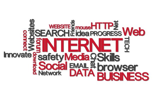 internet typography word cloud with relevant buzzwords red