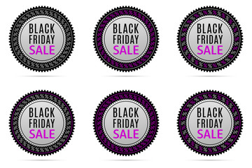 Black Friday Sale. Round Banner with Advertising of Black Friday Day with black, silver and purple color