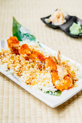 Fried shrimp or prawn tempura sushi