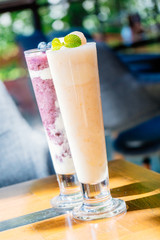 Iced drinking glass with lychee smoothies