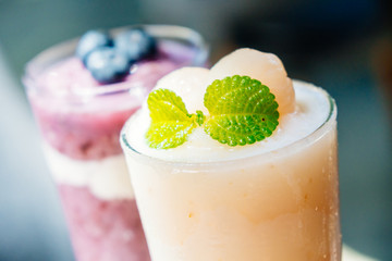 Iced drinking glass with lychee smoothies