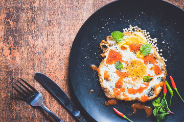 top view of a plate of fried egg.