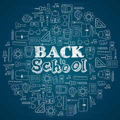 Hand drawn back to school doodles with school supplies