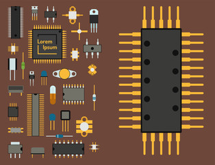 Computer chip technology processor circuit motherboard information system vector illustration