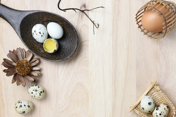 Fototapeta na wymiar studio shot of eggs on a wooden background.